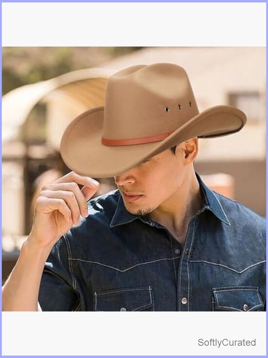 Classic Felt Wide Brim Cowboy Hat with Belt Buckle, Unisex, Fits Most main image 4